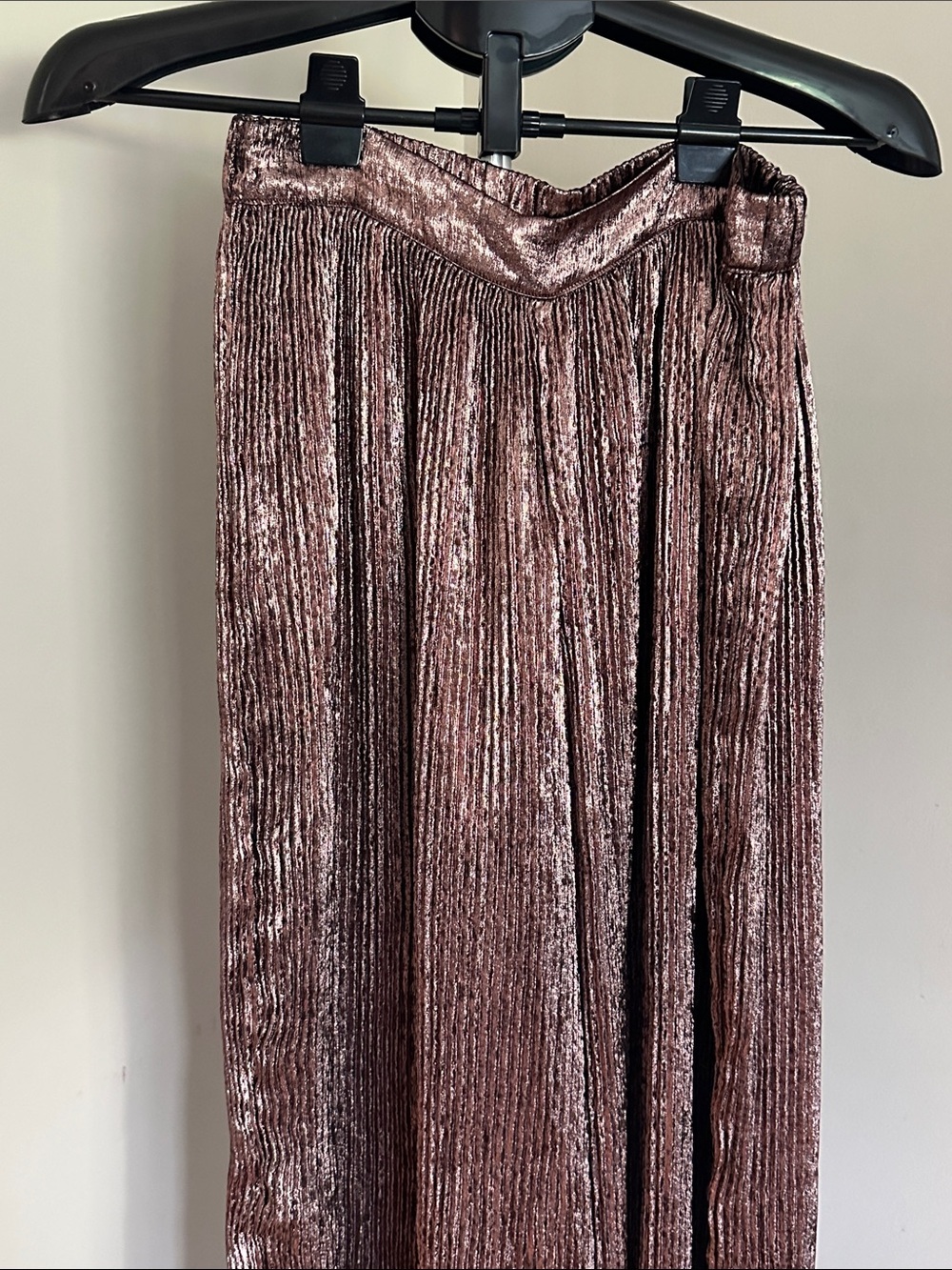 *OLIVER BONAS* Pleated Metallic Plisse Wide Leg Trouser Pants Size 4 - Picture 3 of 8